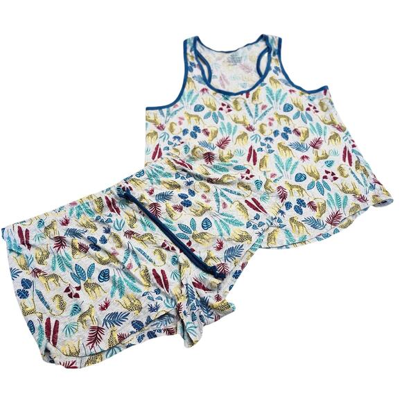 Secret Treasures Pajamas Tank Short Set Medium Tiger Tropical Leopard - Picture 1 of 7